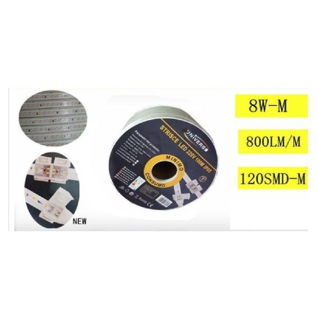 foto del prodotto trade shop strip led 2835 120d 9.5 mm 100 mt 220v luce calda fredda naturale 2835 smd bianco caldo 