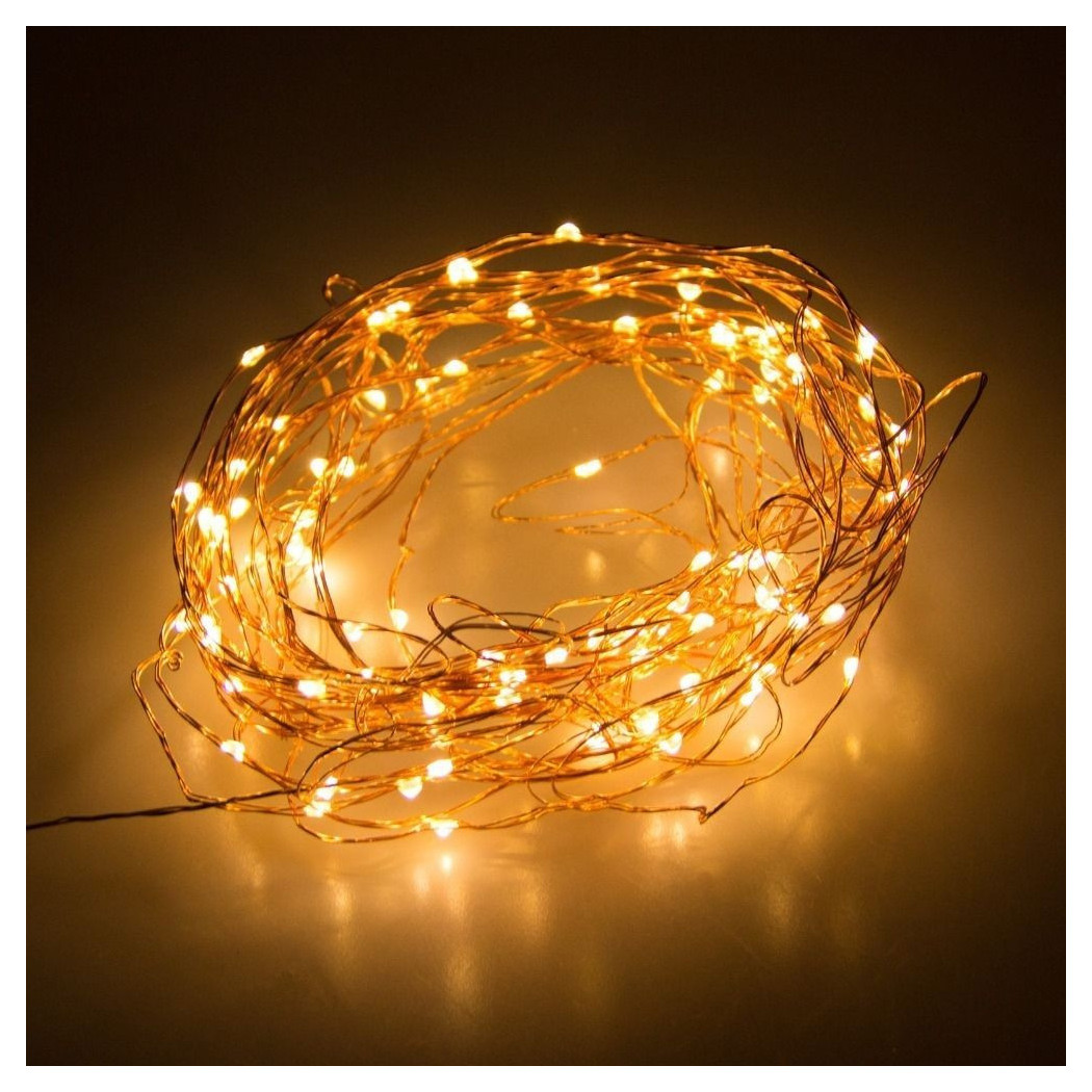 foto del prodotto trade shop striscia 3 metri strip led bobina flessibile a batterie filo di rame luce bianco caldo 