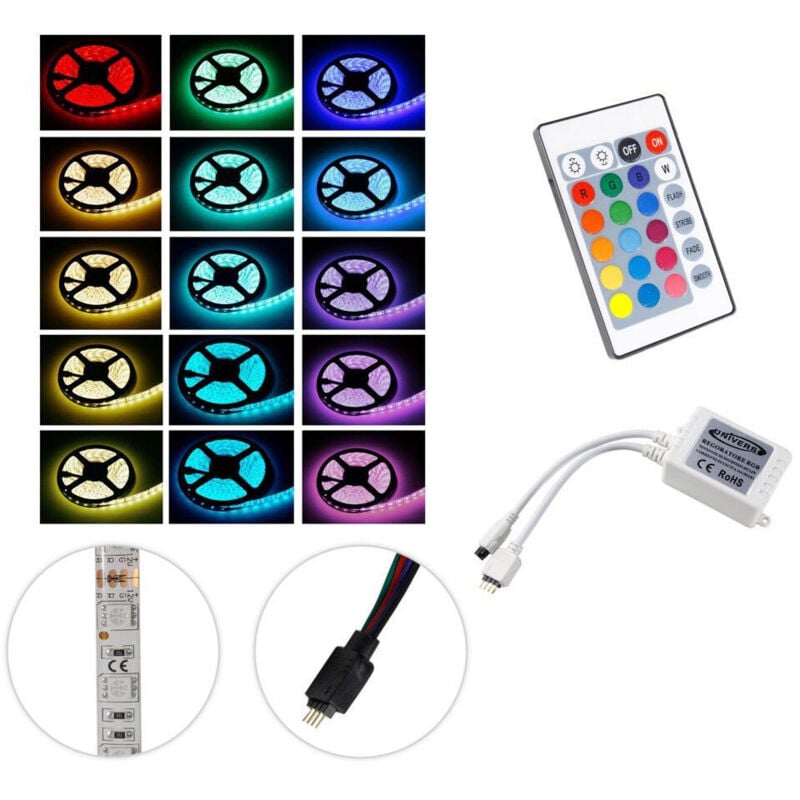 foto del prodotto trade shop striscia a led rgb 5 mt metri 300 smd 5050 bobina strip adesiva con telecomando 