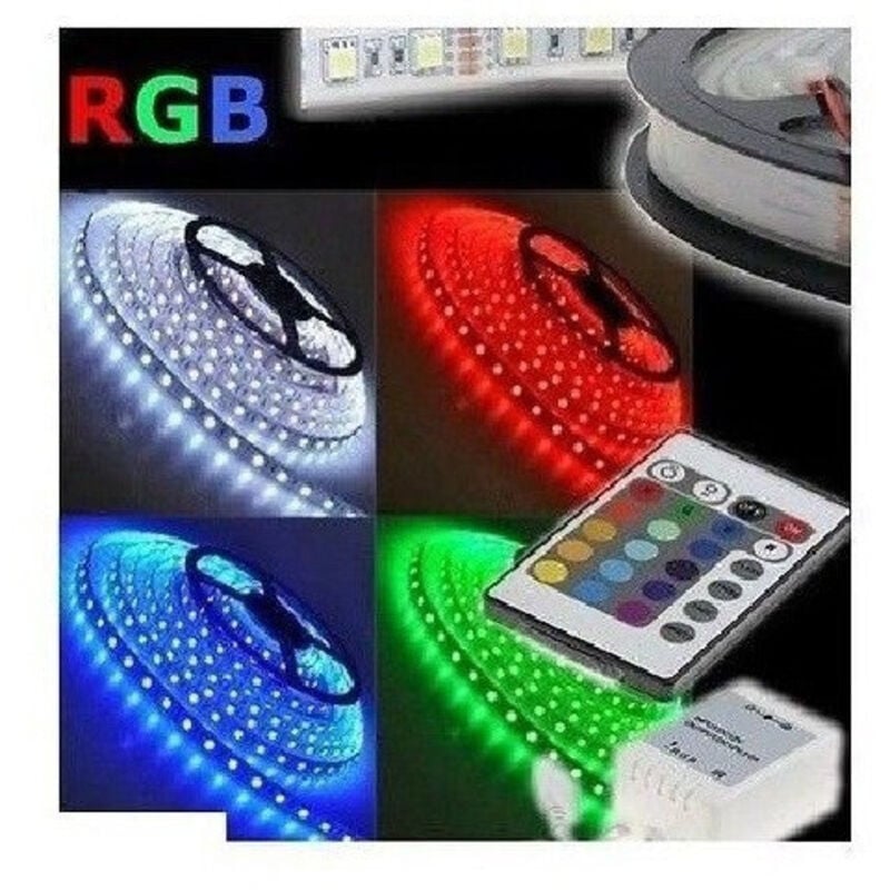 foto del prodotto trade shop striscia a led smd 5050 rgb ip65 5 metri bobina alimentatore e telecomando aipiy 