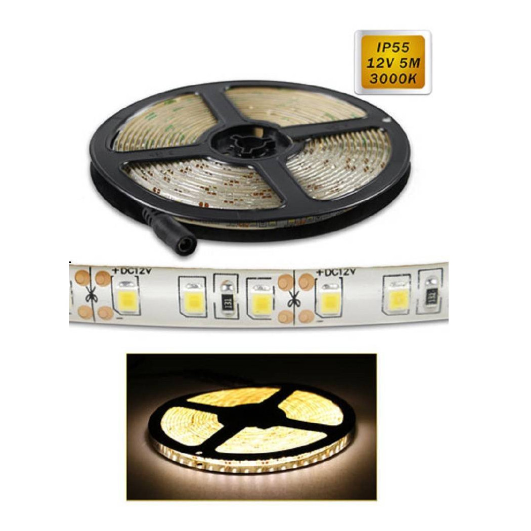 foto del prodotto trade shop striscia led 2835 5mt bobina luce 4000k 3000k 6500k waterprof ip55 2835 12v bianco caldo 