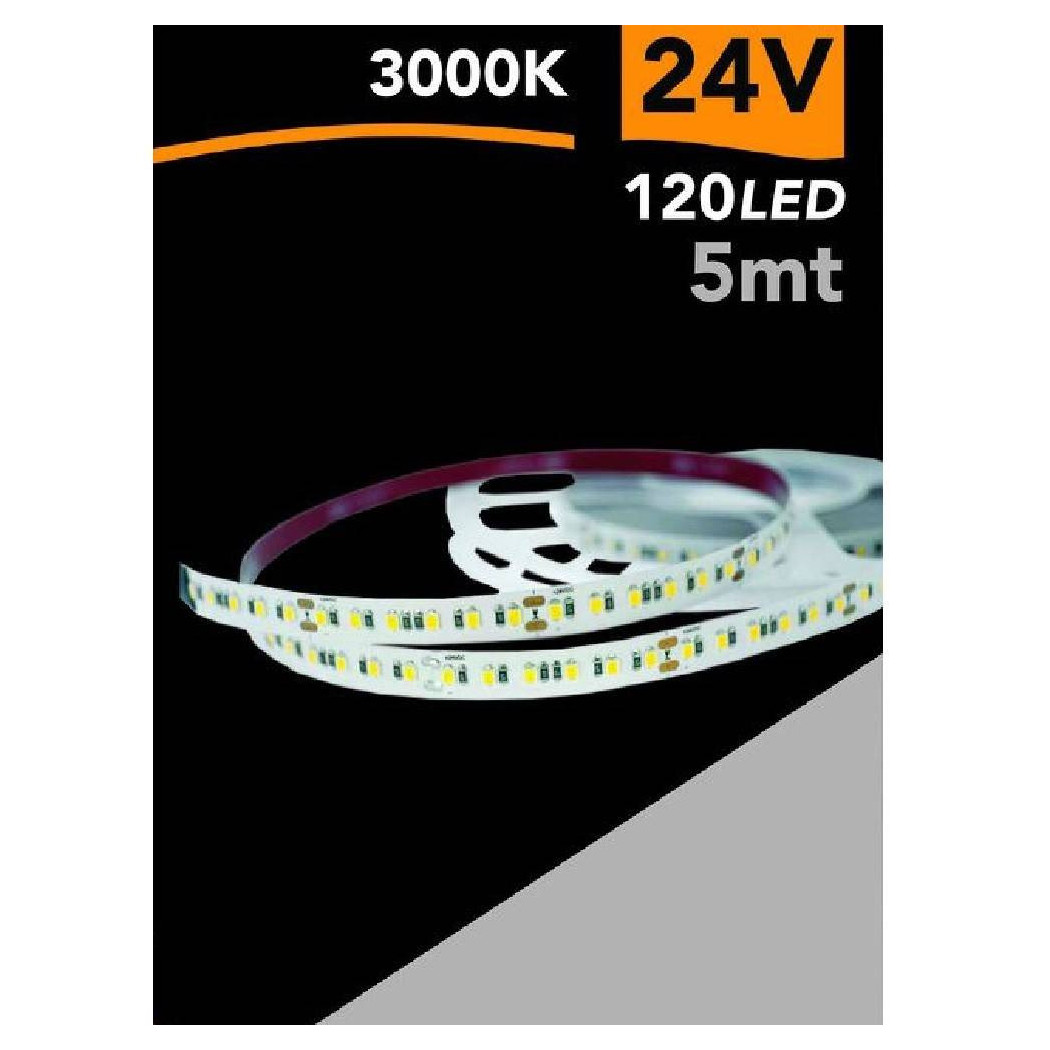 foto del prodotto trade shop striscia led 2835 strip 5 mt 24v 120 led smd luce 3000k 4000k 6500k 2835 24v 5mm bianco caldo 