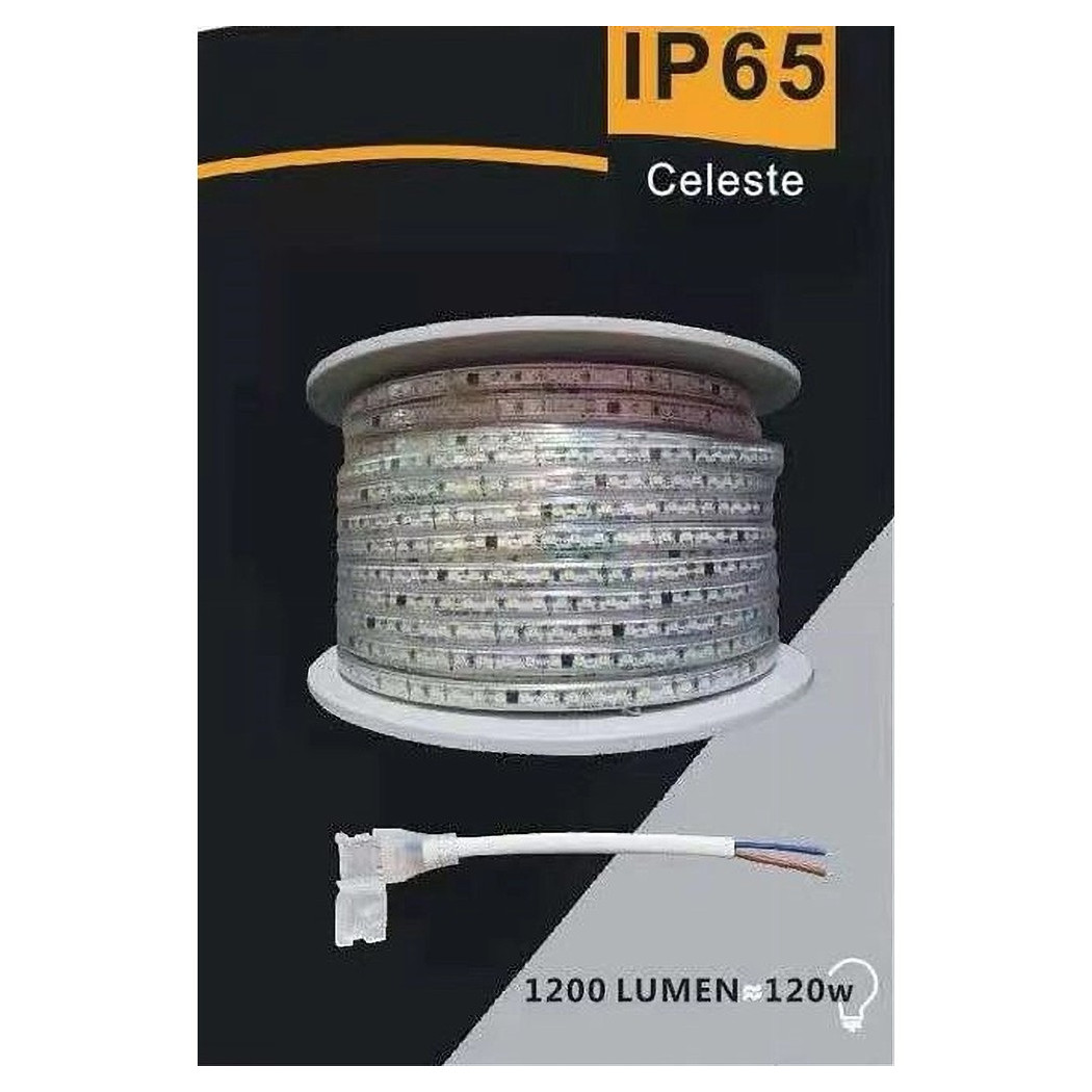 foto del prodotto trade shop striscia led 3535 220v 12w mt 120led mt 100 metri 8 mm luce celeste 3535 120d ce 