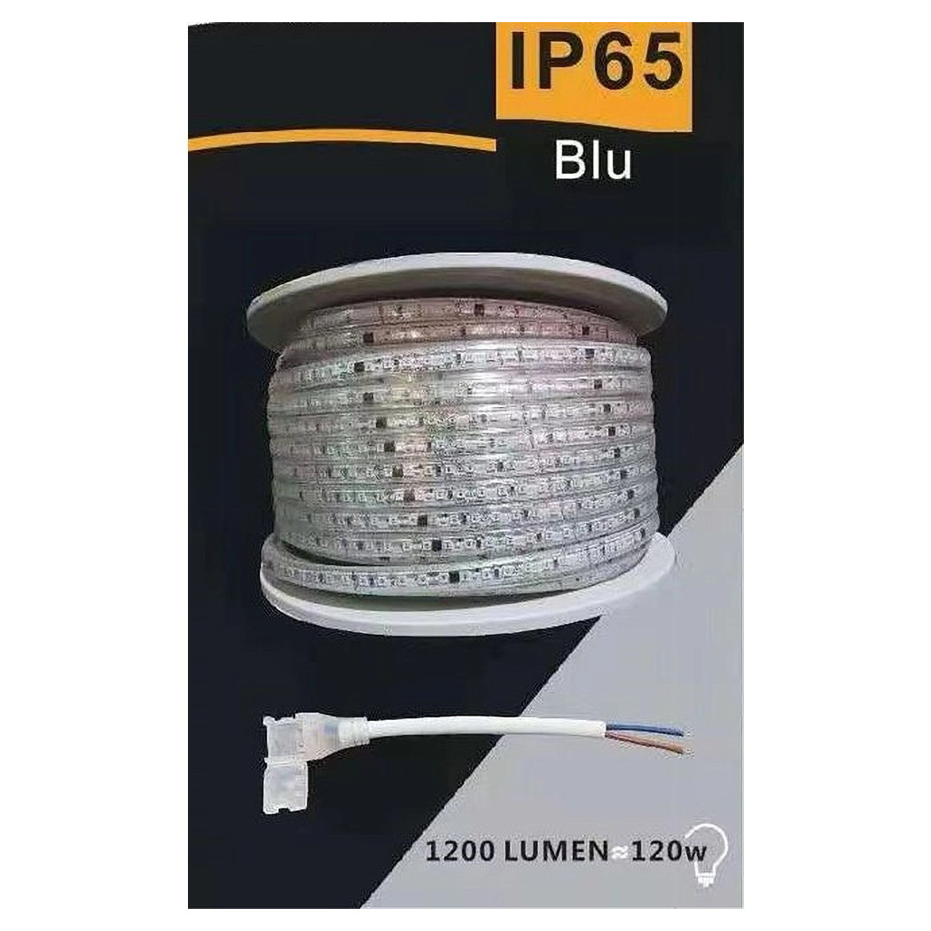 foto del prodotto trade shop striscia led 3535 220v 12w mt 120led mt 100 mt 8mm vari colori di luce 3535 120d blu 