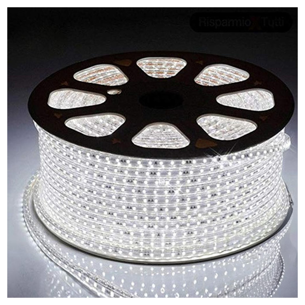 foto del prodotto trade shop striscia led 5050 flessibile bobina 100mt luce bianco freddo esterno 220v 