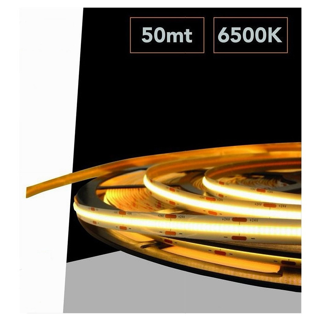 foto del prodotto trade shop striscia led cob strip bobina 50mt 24volt led smd luce 4000k 6500k 3000k cob 50m bianco freddo 