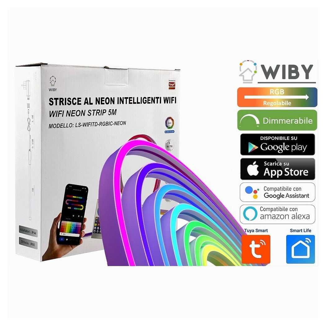 foto del prodotto trade shop striscia led neon flex rgb intelligente 5metri 36w wifi app ls wifitd rgbic neon 