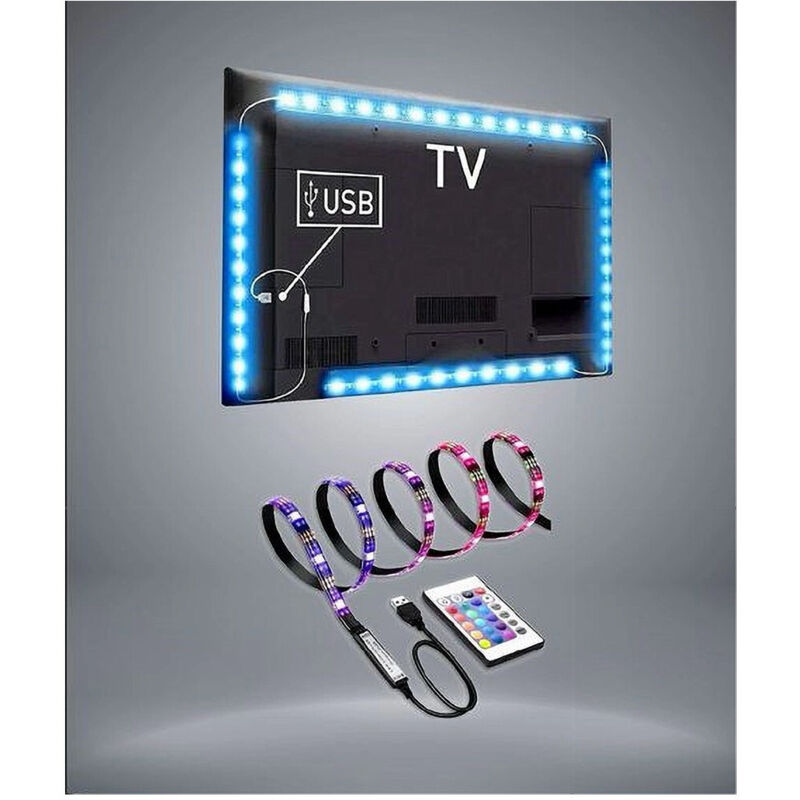 foto del prodotto trade shop striscia led per retroilluminazione tv monitor rgb smd 5050 3mt usb dc5v 5050rgb 5v 