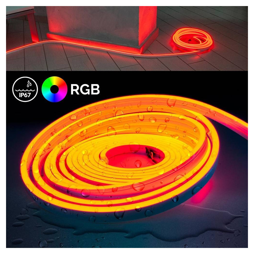 foto del prodotto trade shop striscia neon flex led ip67 160w rgb 24v luce multicolore esterni bobina 10metri 