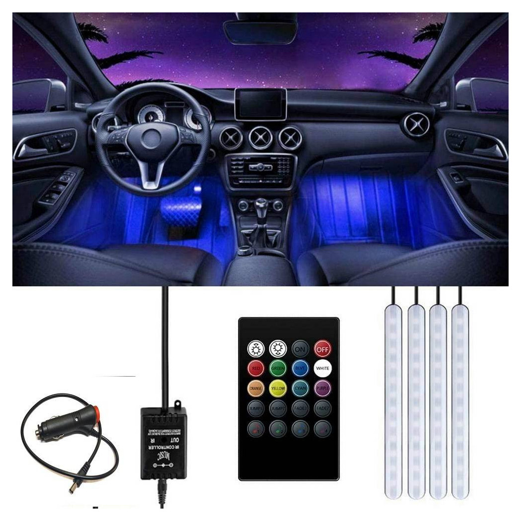 foto del prodotto trade shop striscia per auto 48 led rgb 4 barre 8 colori modalit musica con telecomando 