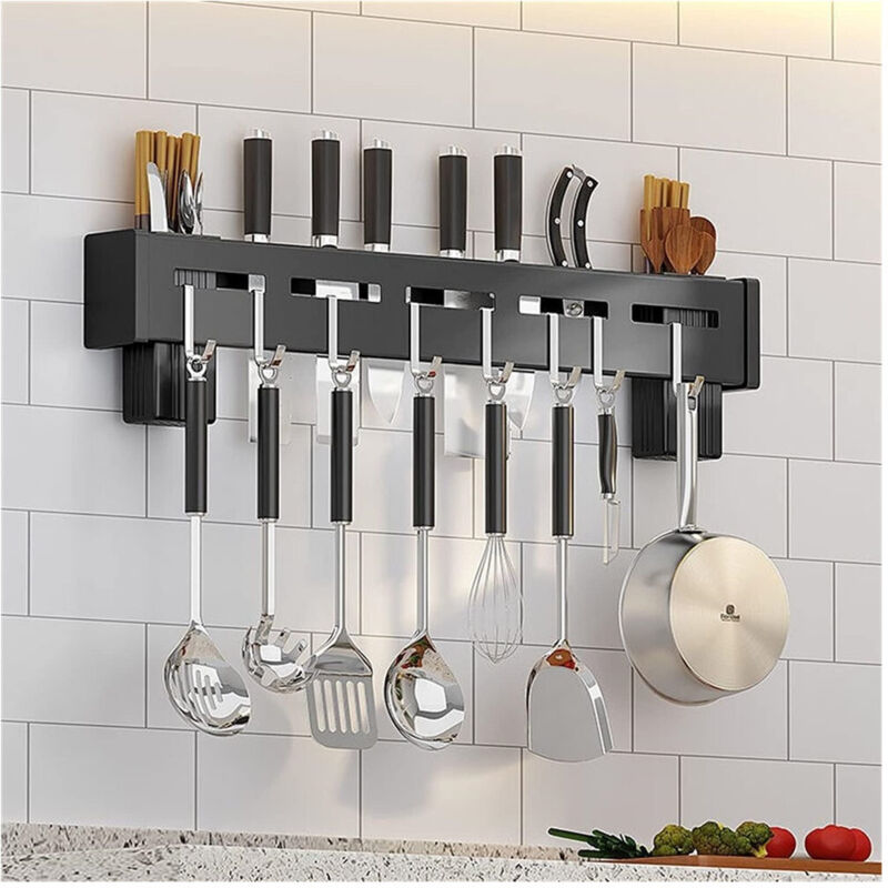 foto del prodotto trade shop supporto per coltelli in acciaio multifunzionale a parete mensola da cucina 50 cm 