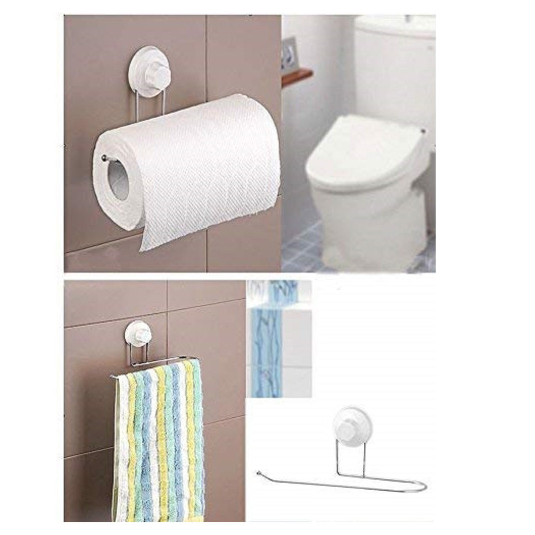 foto del prodotto trade shop supporto porta rotolo scottex con ventosa plastica acciaio a muro parete bagno 