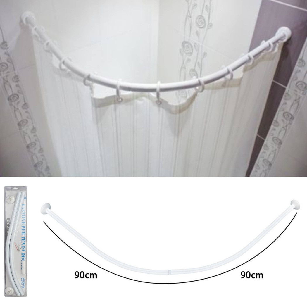 foto del prodotto trade shop supporto tenda doccia angolare bianco bagno 90x90cm bastone asta telaio curvo 