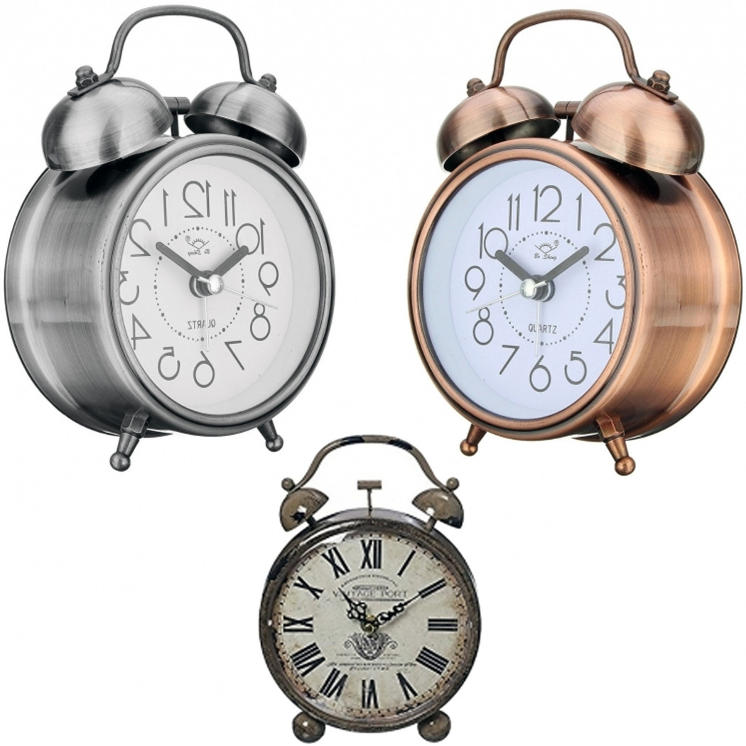 foto del prodotto trade shop sveglia analogica orologio metallica luce led allarme sonoro campana stile retr 