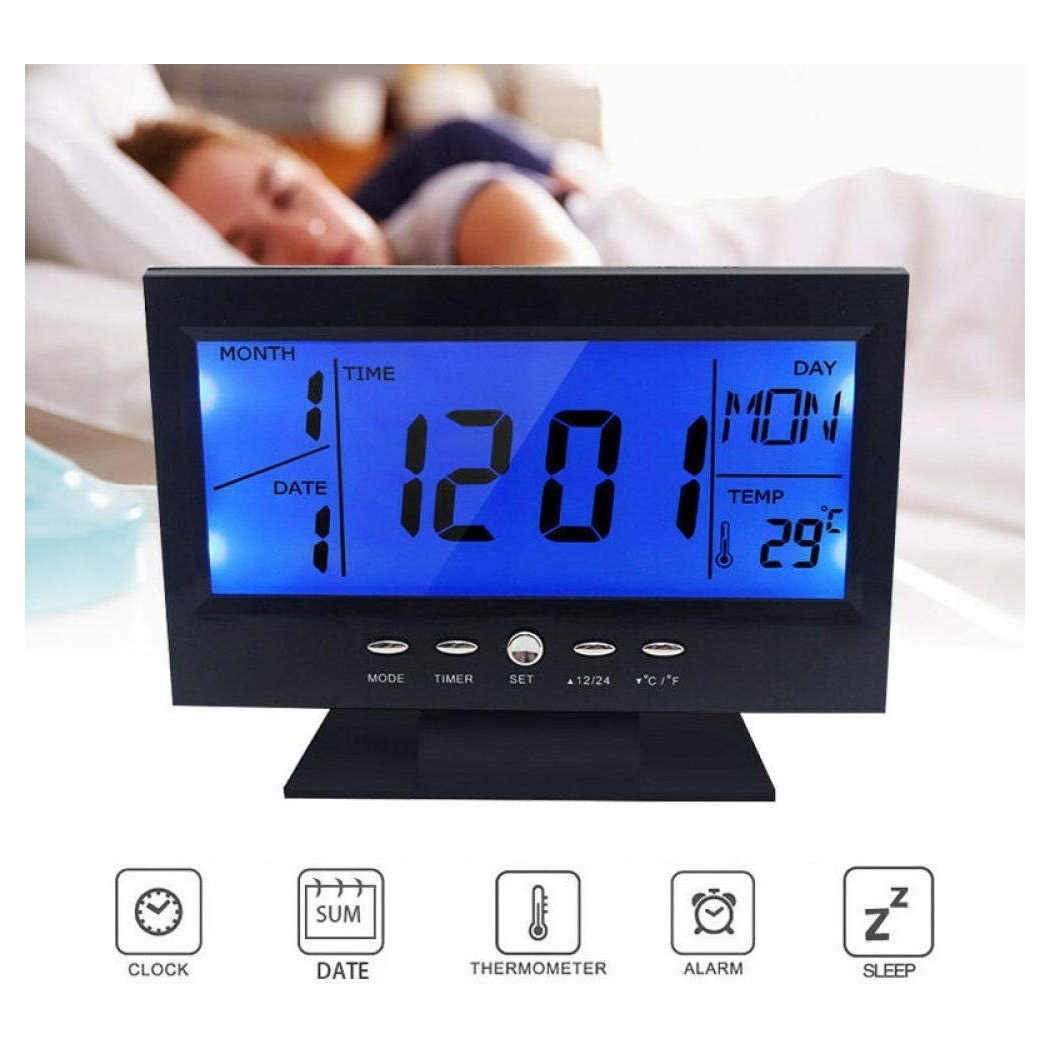 foto del prodotto trade shop sveglia orologio da tavolo ampio display lcd retro illuminato a led 
