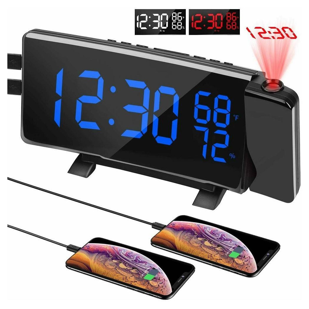 foto del prodotto trade shop sveglia orologio digitale da tavolo led curvo proiettore radio fm ygh313s 