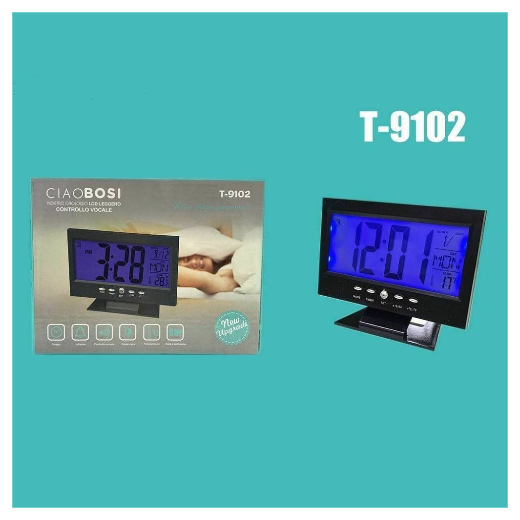 foto del prodotto trade shop sveglia orologio led multifunzione temperatura illuminazione display t 9102 