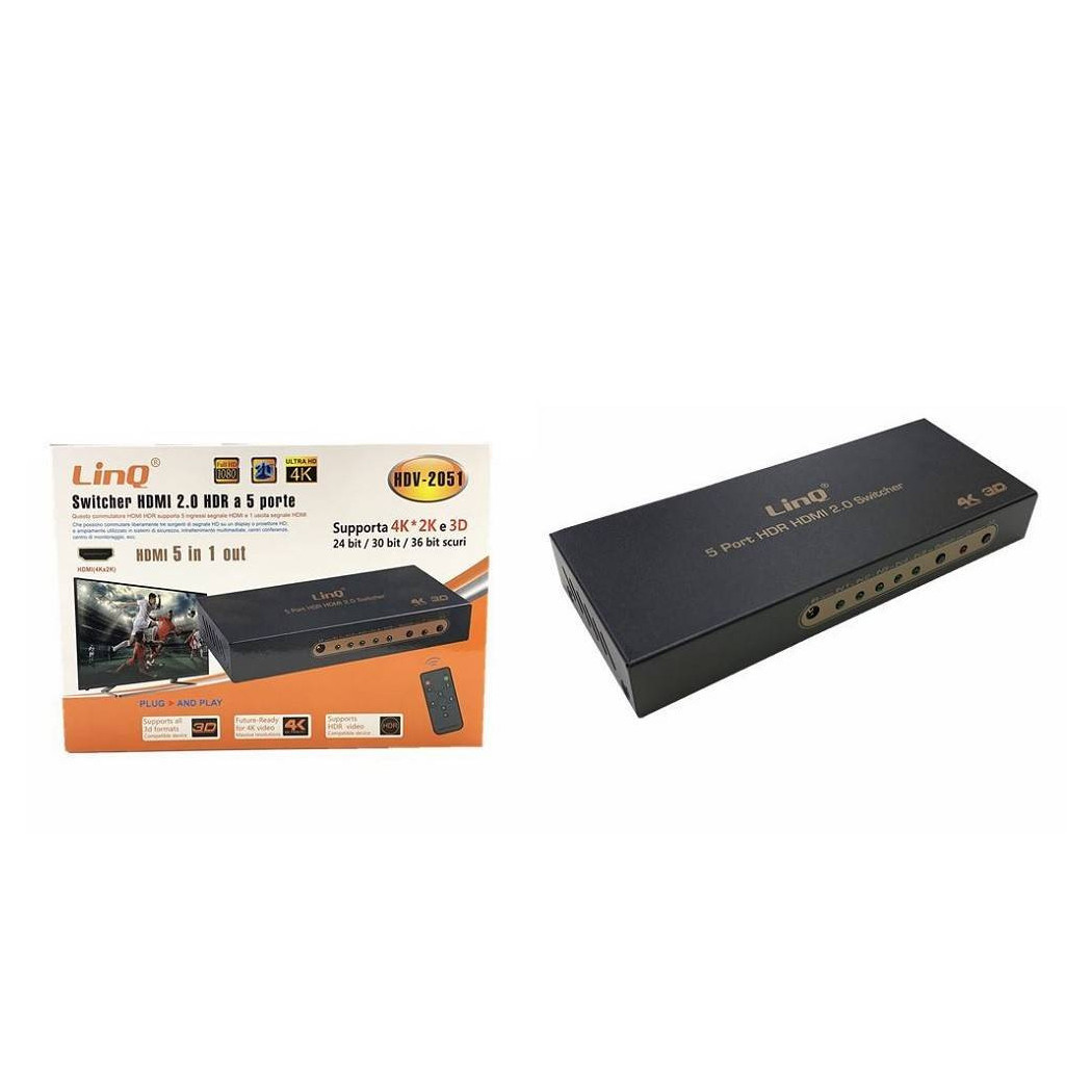 foto del prodotto trade shop switch switcher hdmi 2.0 hdr a 5 porte 5 in 1 out supporta 4k 2k e 3d hdv 2051 