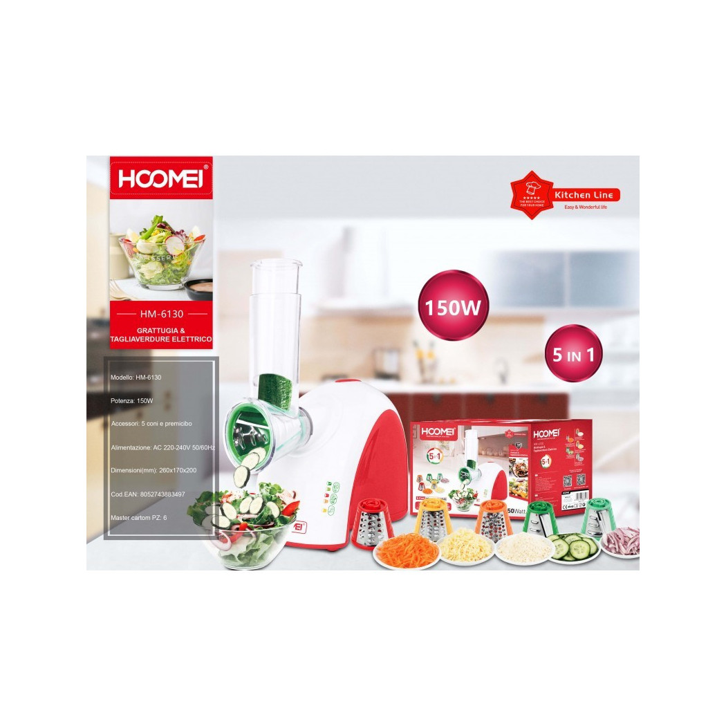 foto del prodotto trade shop taglia verdure elettrico tagliaverdura 150 watt con 5 accessori intercambiali 
