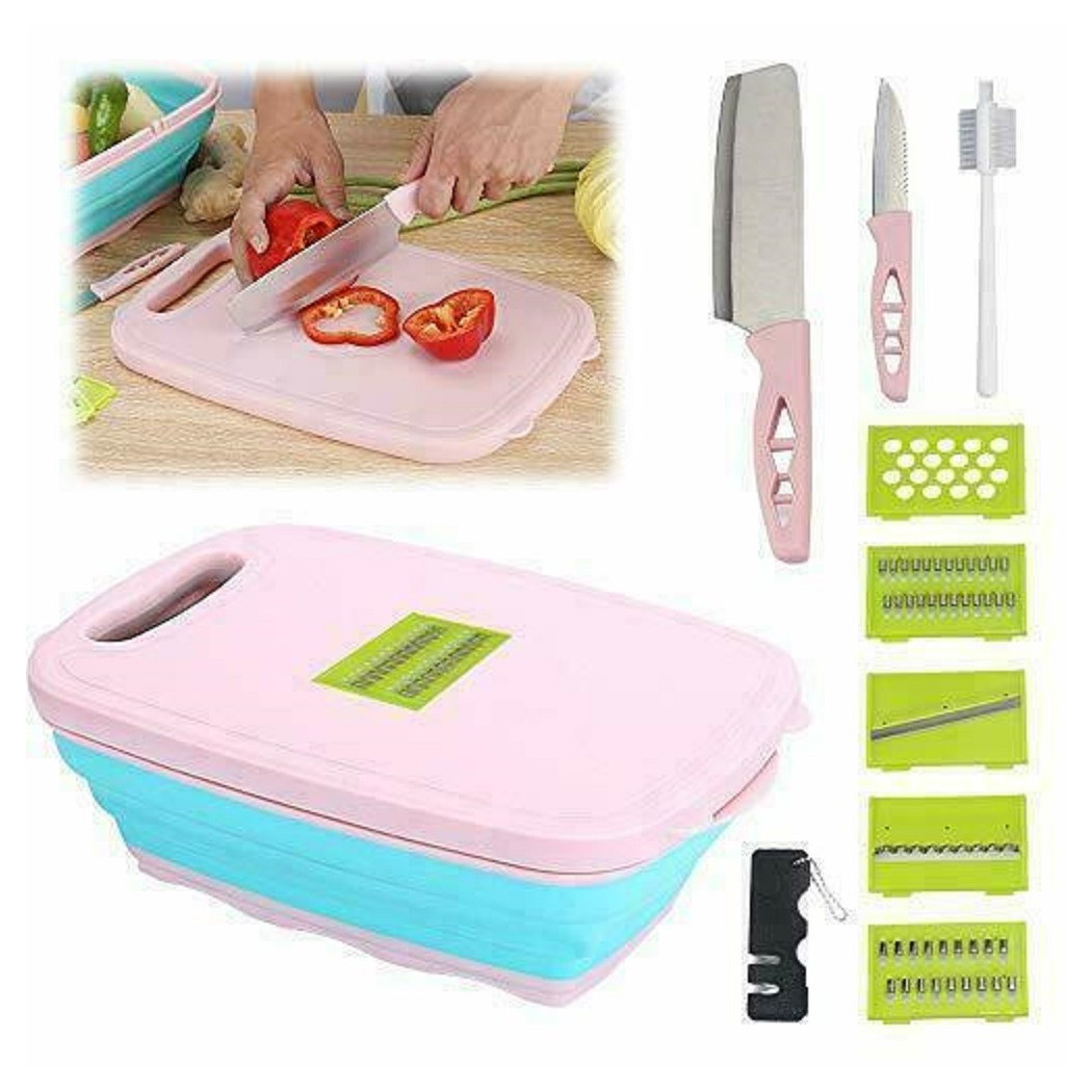 foto del prodotto trade shop tagliere multifunzione 9 in 1 pieghevole affetta verdure coltelli cucina 