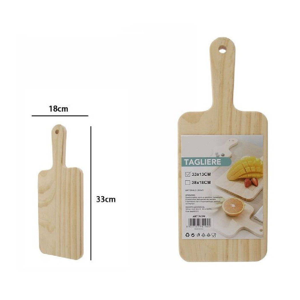 foto del prodotto trade shop tagliere rettengolare in legno affetta pane salumi carne con manico 33x18cm 74194 