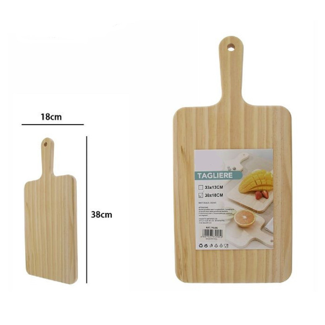 foto del prodotto trade shop tagliere rettengolare in legno affetta pane salumi carne con manico 38x18cm 74195 