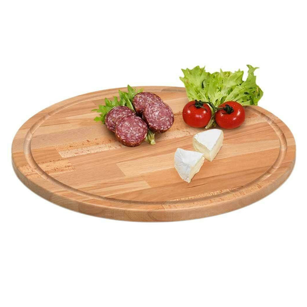 foto del prodotto trade shop tagliere rotondo piatto vassoio in legno di faggio diametro 30cm salumi formaggi 