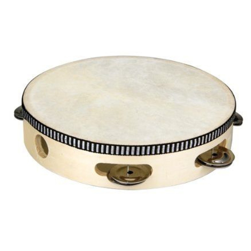 foto del prodotto trade shop tamburello tamburo con sonagli leggero in legno e pelle diametro 15cm cembalo 