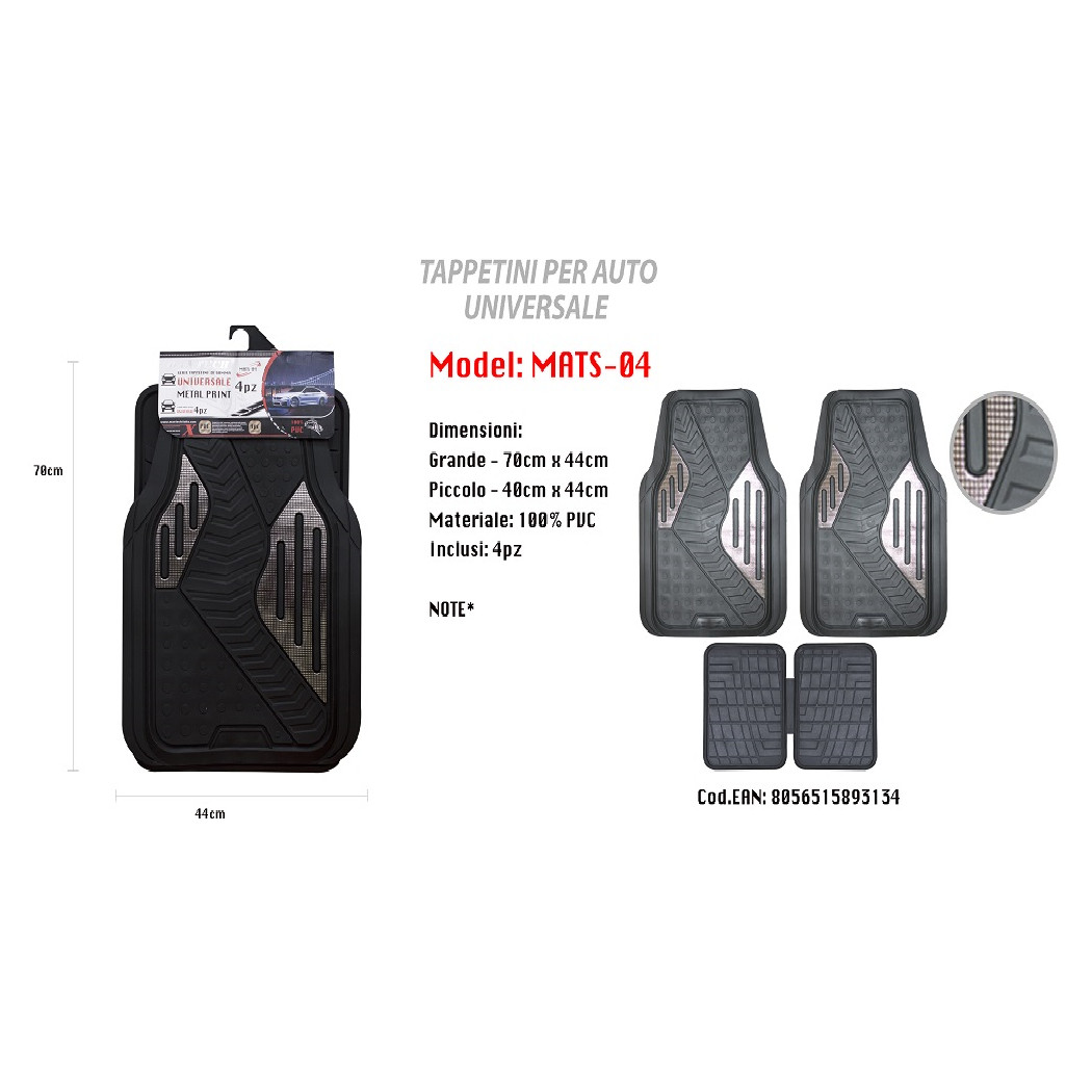 foto del prodotto trade shop tappetino universale auto pvc gomma stampa metallo tappetini 4pz maxtech mats 04 