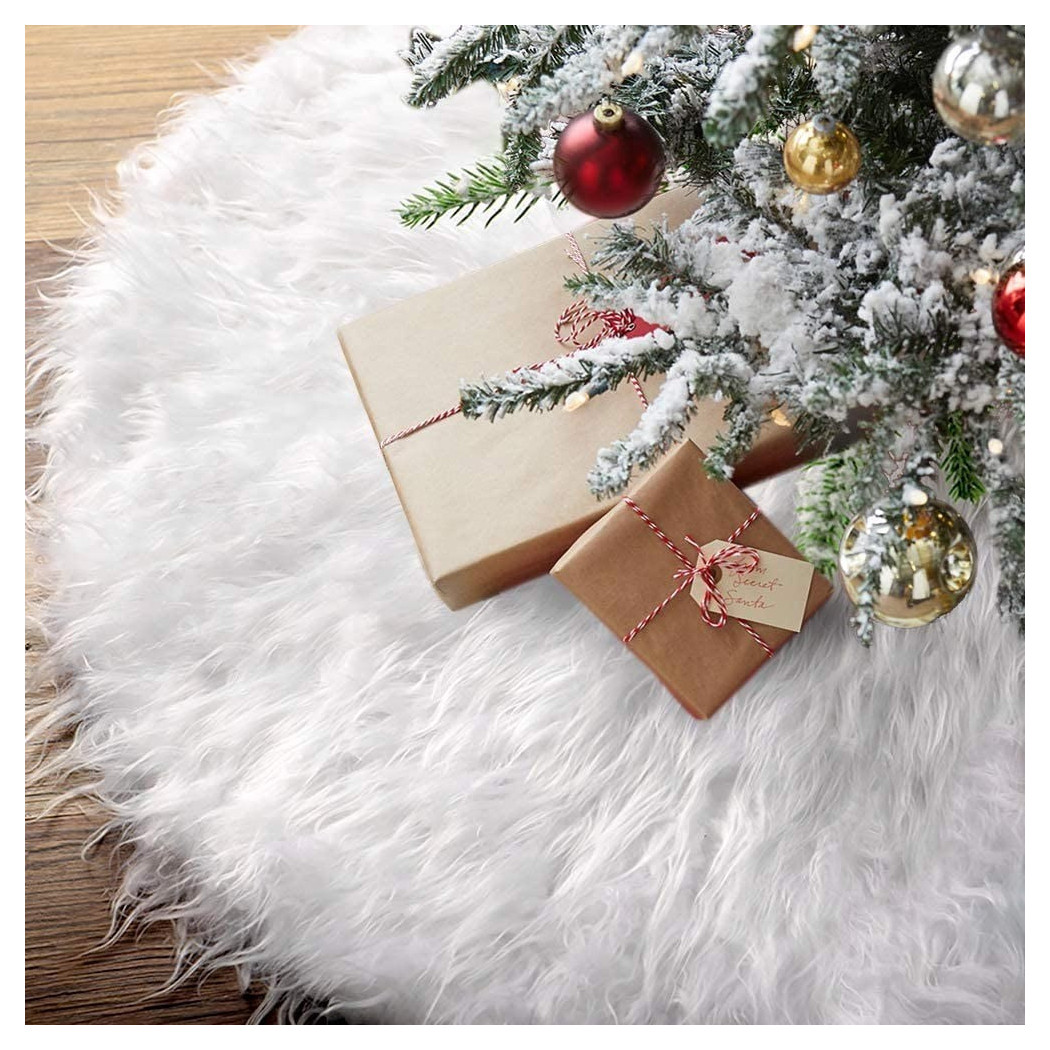 foto del prodotto trade shop tappeto gonna copertura base albero di natale 120 cm peluche bianco effetto neve 