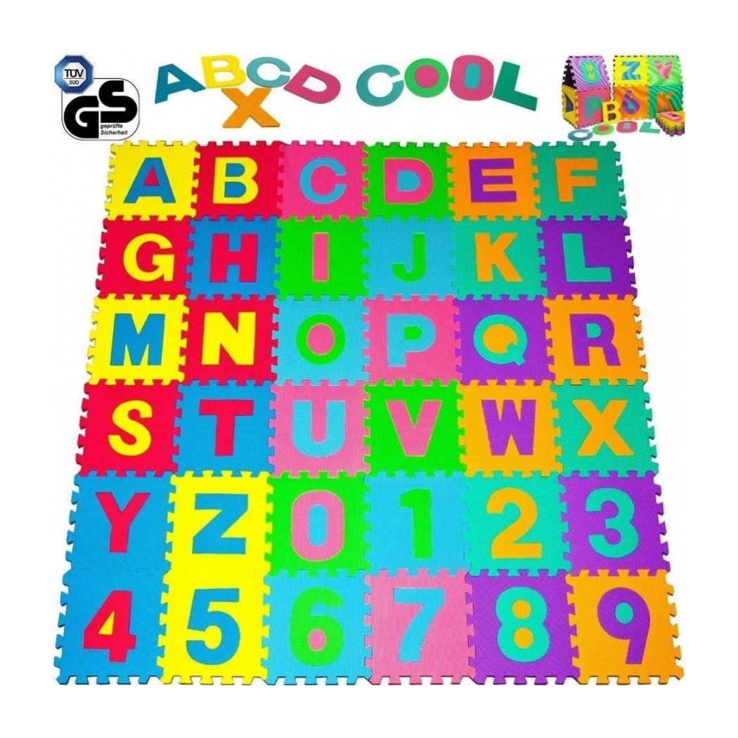 foto del prodotto trade shop tappeto puzzle per bambini 12 x 12 cm gioco tappetino lettere alfabeto gomma 