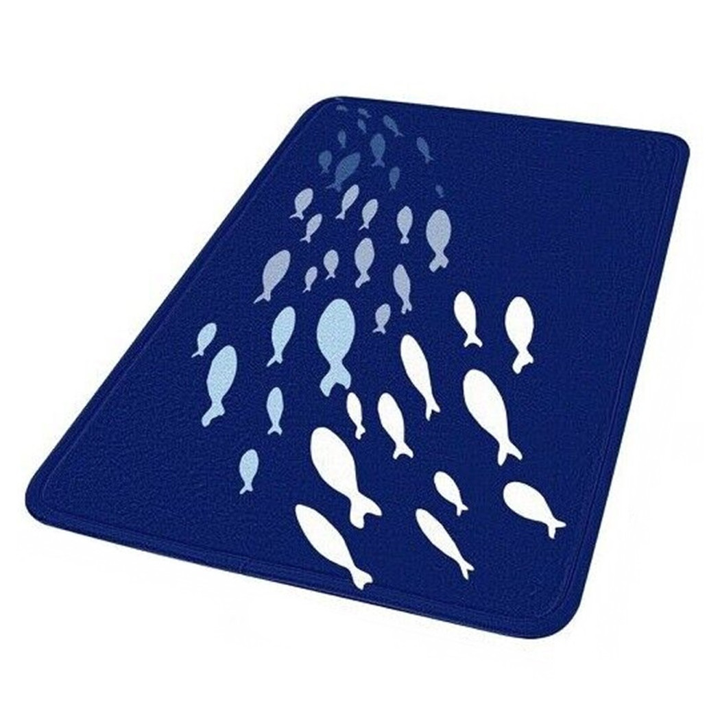 foto del prodotto trade shop tappeto tappetino antiscivolo tessuto bagno arredo 40x60cm blu pesciolini 69873 