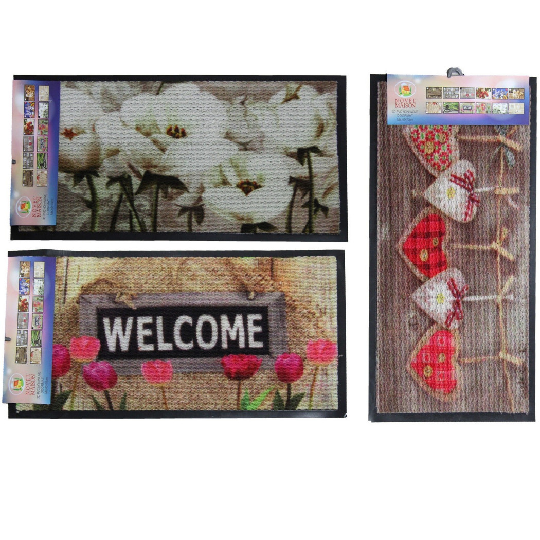 foto del prodotto trade shop tappeto zerbino in pvc stampa digitale animali cuori fuoriporta 40x70cm 