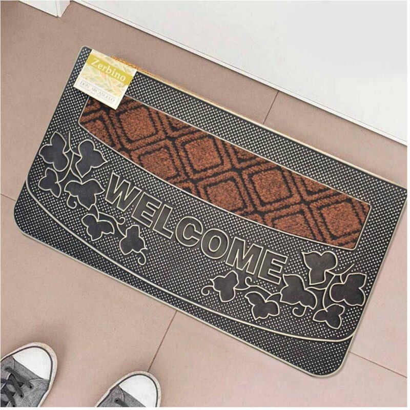 foto del prodotto trade shop tappeto zerbino welcome piante 45x75cm in gomma e fibra cocco 4 colori ingresso 