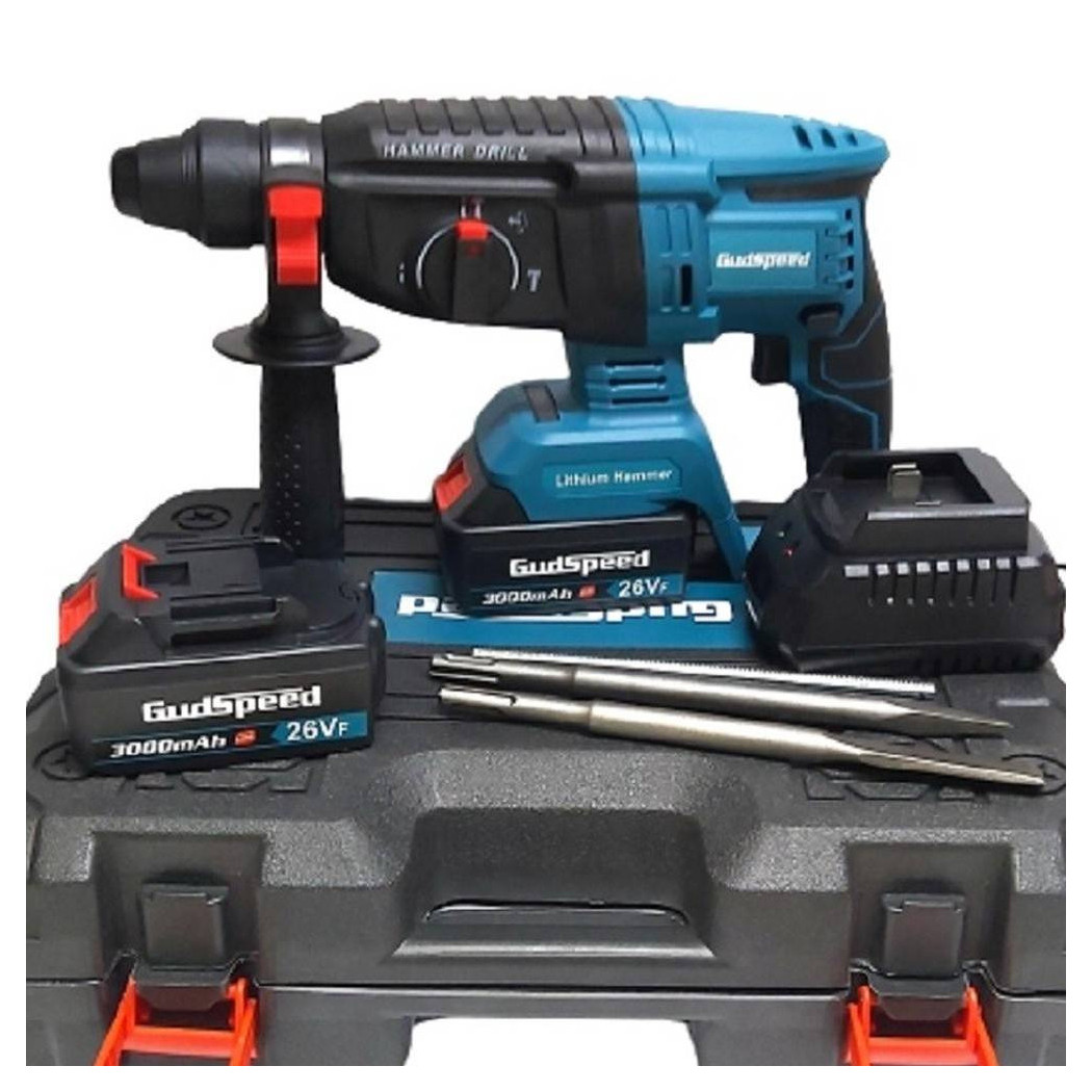 foto del prodotto trade shop tassellatore a batteria 2 batterie martello demolitore percussione trapano sds 