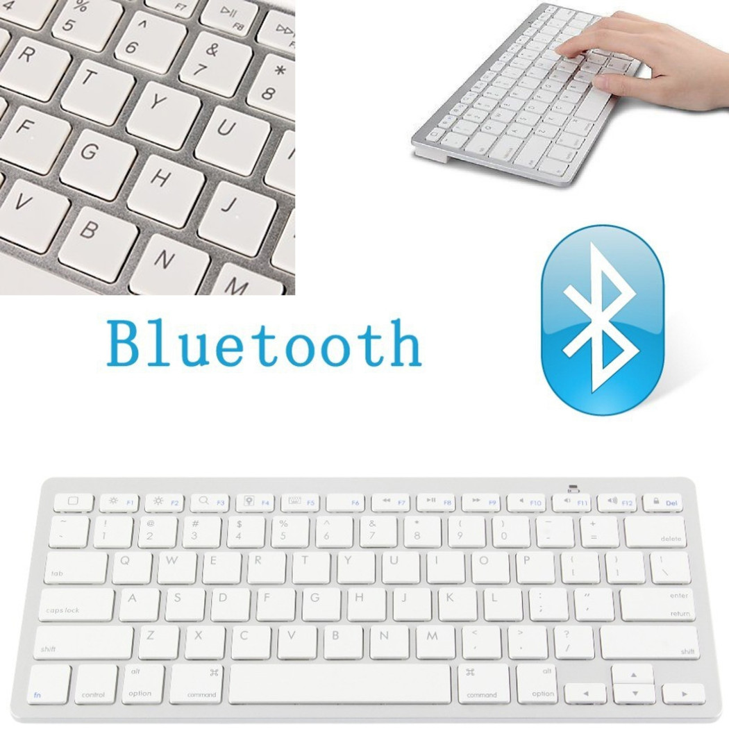 foto del prodotto trade shop tastiera qwerty bluetooth wireless per tablet smartphone smart tv pc bianca slim 