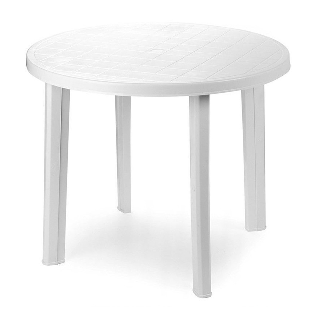 foto del prodotto trade shop - tavolo da giardino bianco rotondo in plastica 90x72cm resistente arredo esterno 008942 -