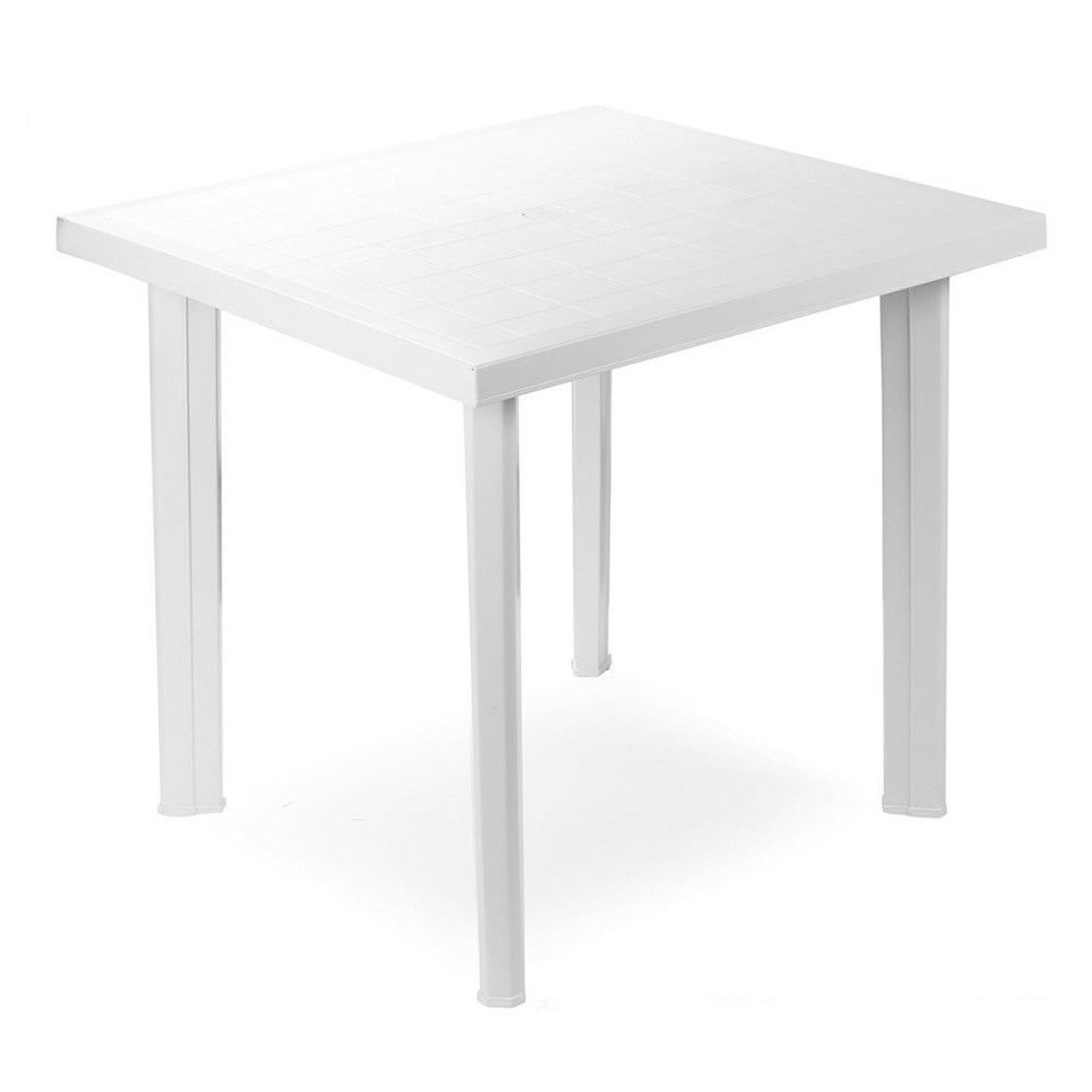 foto del prodotto trade shop tavolo in plastica da giardino tavola quadrata bianco 80x75xh72cm resistente 908604 
