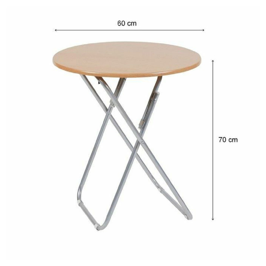 foto del prodotto trade shop - tavolo tavolino pieghevole in legno struttura metallo rotondo 60 x 70 cm 117940 -