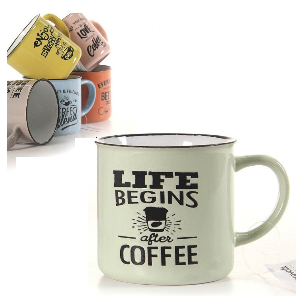 foto del prodotto trade shop tazza cappuccino caff life in ceramica 340ml 340cc vari colori assortiti 719219 