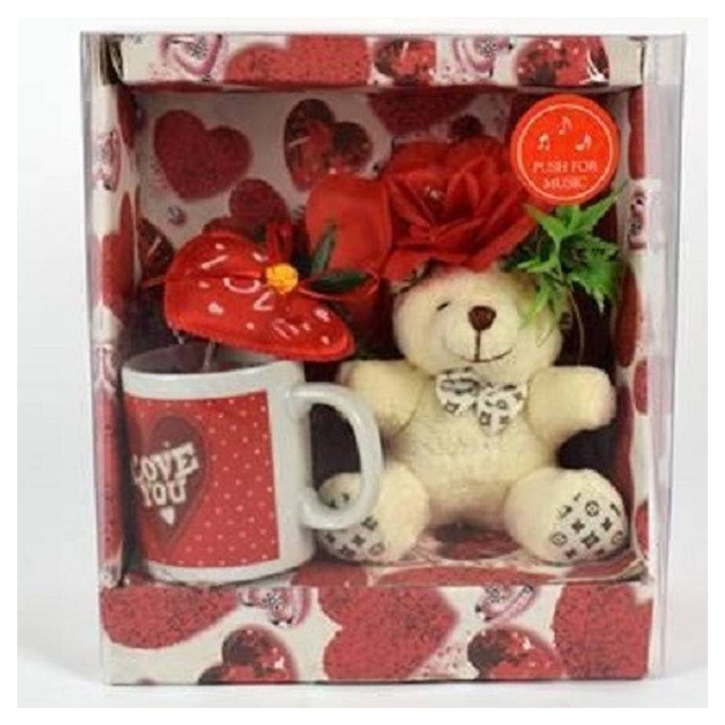 foto del prodotto trade shop tazza con orsetto fiore e musica idea regalo san valentino confezione assortite 