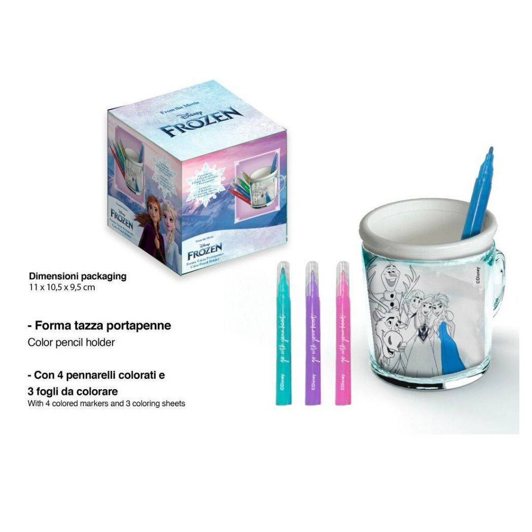 foto del prodotto trade shop tazza portapenne da colorare disney forzen bicchiere porta pennarelli colori 