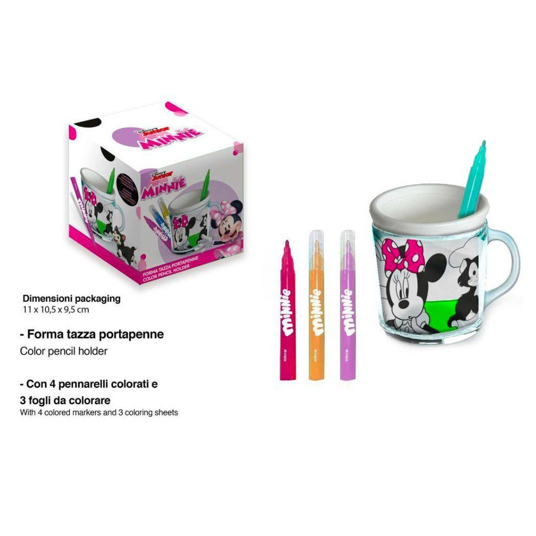 foto del prodotto trade shop tazza portapenne da colorare minnie disney bicchiere pennarelli colori regalo 