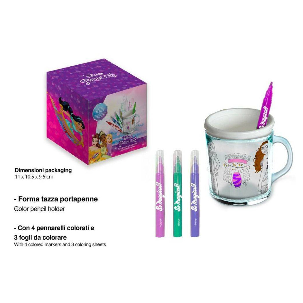 foto del prodotto trade shop tazza portapenne da colorare principesse disney bicchiere porta pennarelli 