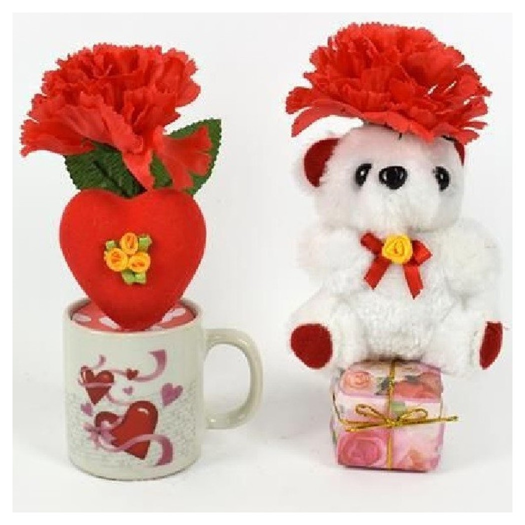 foto del prodotto trade shop tazzina con peluche orsetto idea regalo san valentino con fiori cuore confezione 
