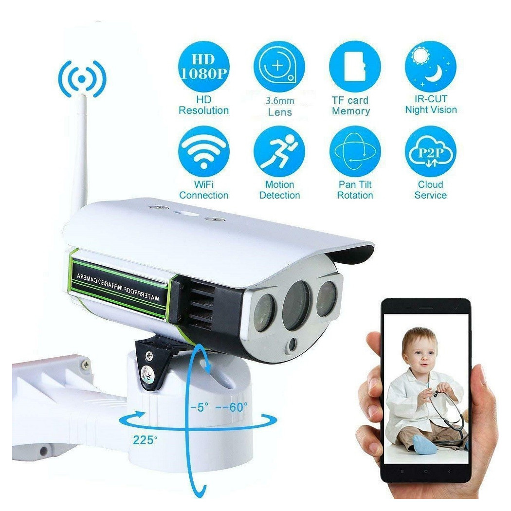 foto del prodotto trade shop telecamera esterna ip camera hd 1080p wireless led ir lan motorizzata wifi rete 