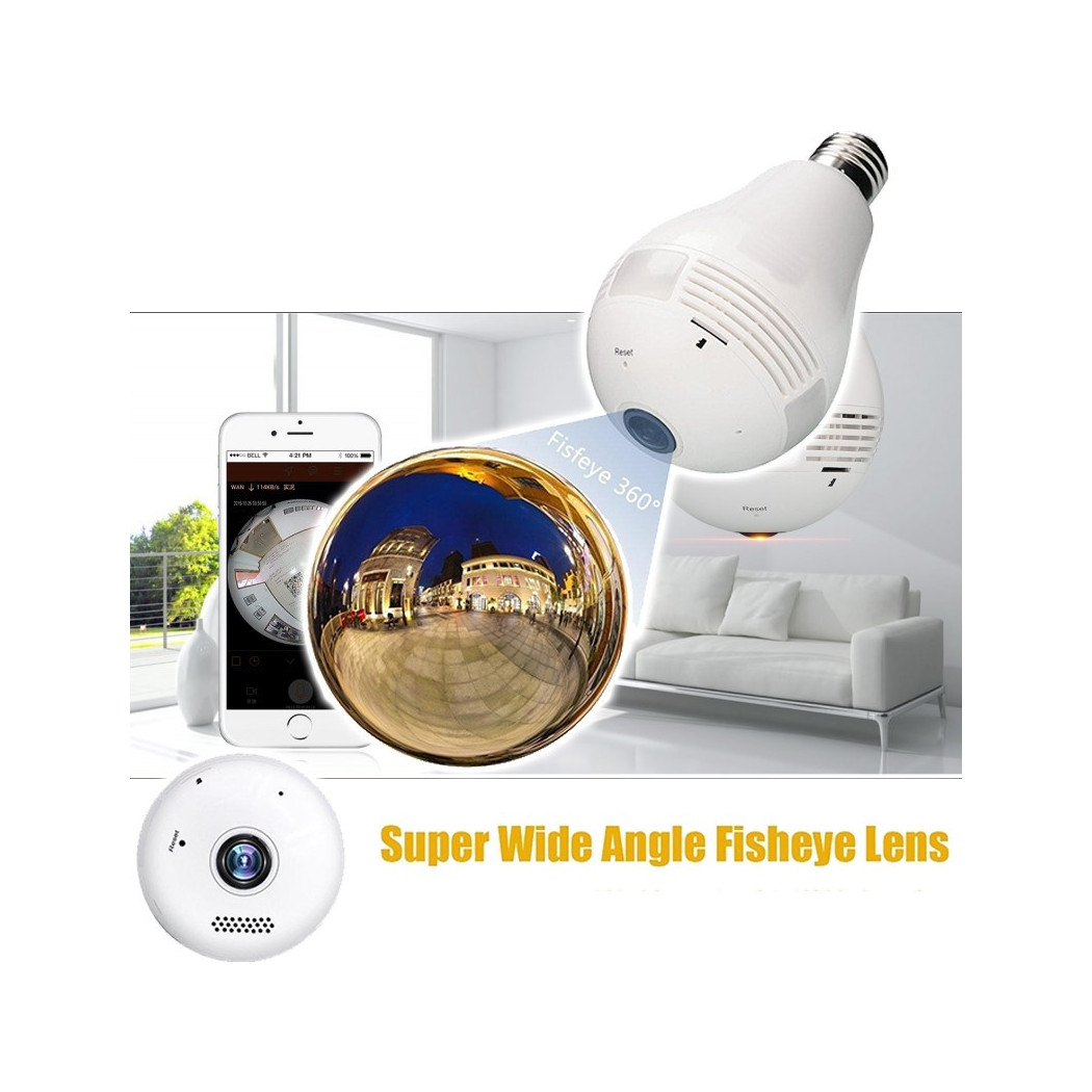 foto del prodotto trade shop telecamera lampadina hd 360 hd wifi p2p ir 960p gestibile da app android ios 