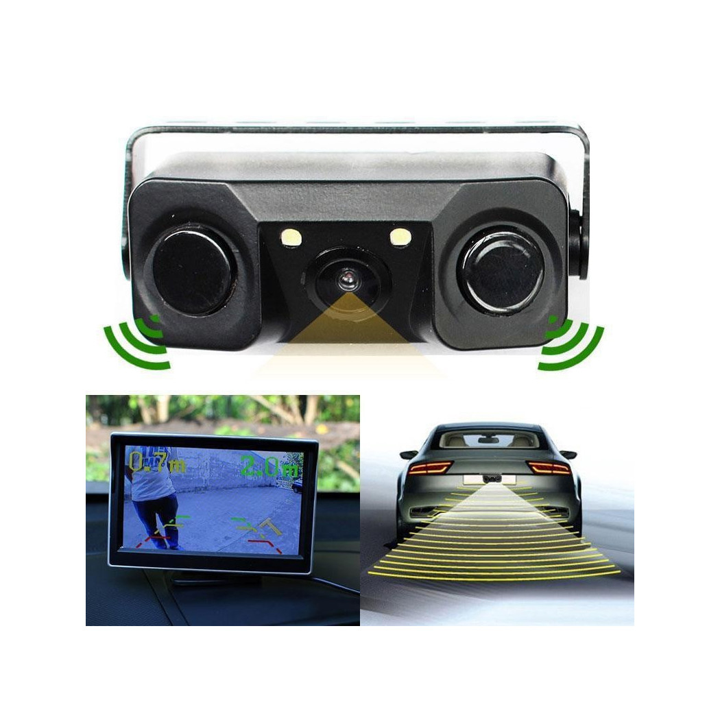 foto del prodotto trade shop telecamera retromarcia con sensore di parcheggio 2 led angolo 170 notturna 