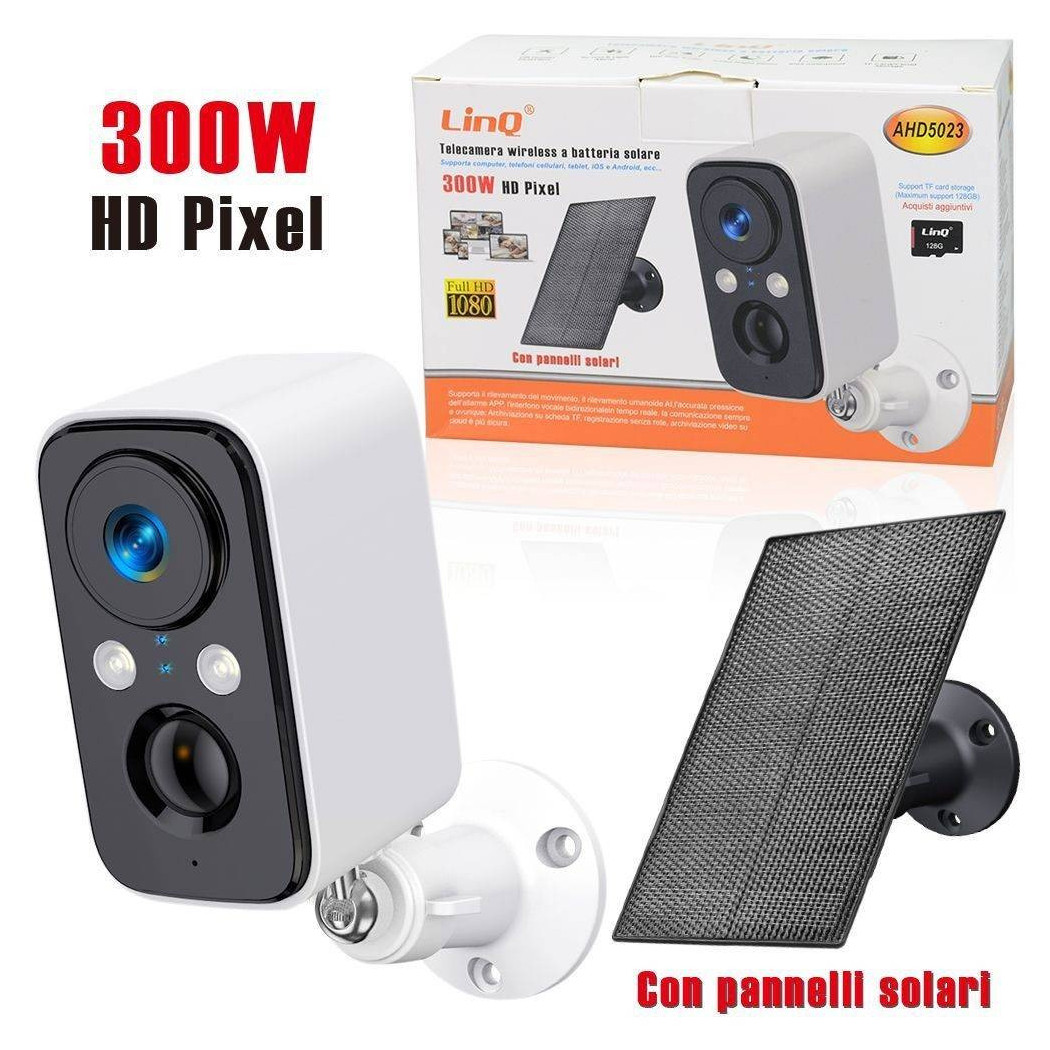 foto del prodotto trade shop - telecamera wireless ricaricabile solare 300w hd pixels ahd5023 sicurezza esterno -
