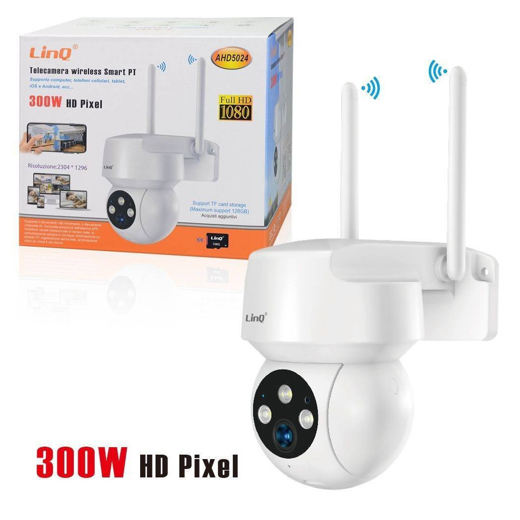 foto del prodotto trade shop telecamera wireless smart pt 300w hd pixel full hd 1080 supporta ios android ahd5024 